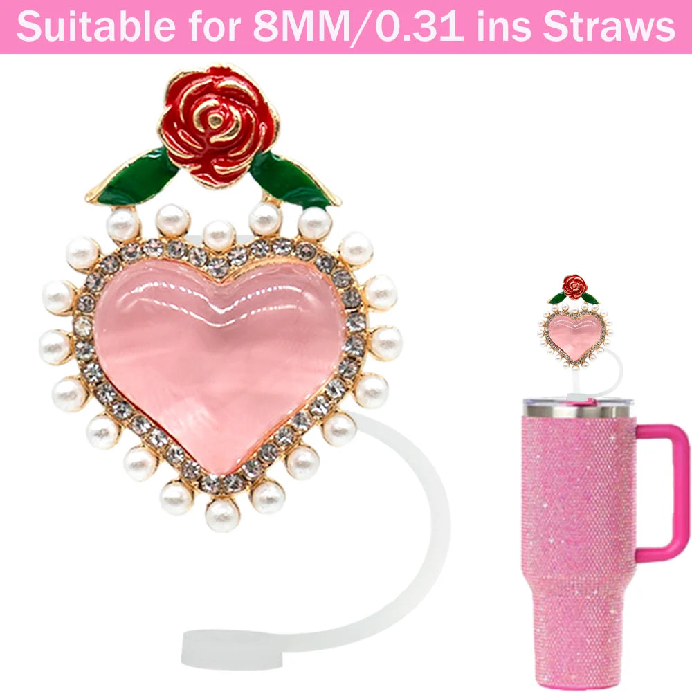Tapas de Silicona para Pajitas 8 mm – Decoración Cristal Corazón y Mariposa, Antipolvo