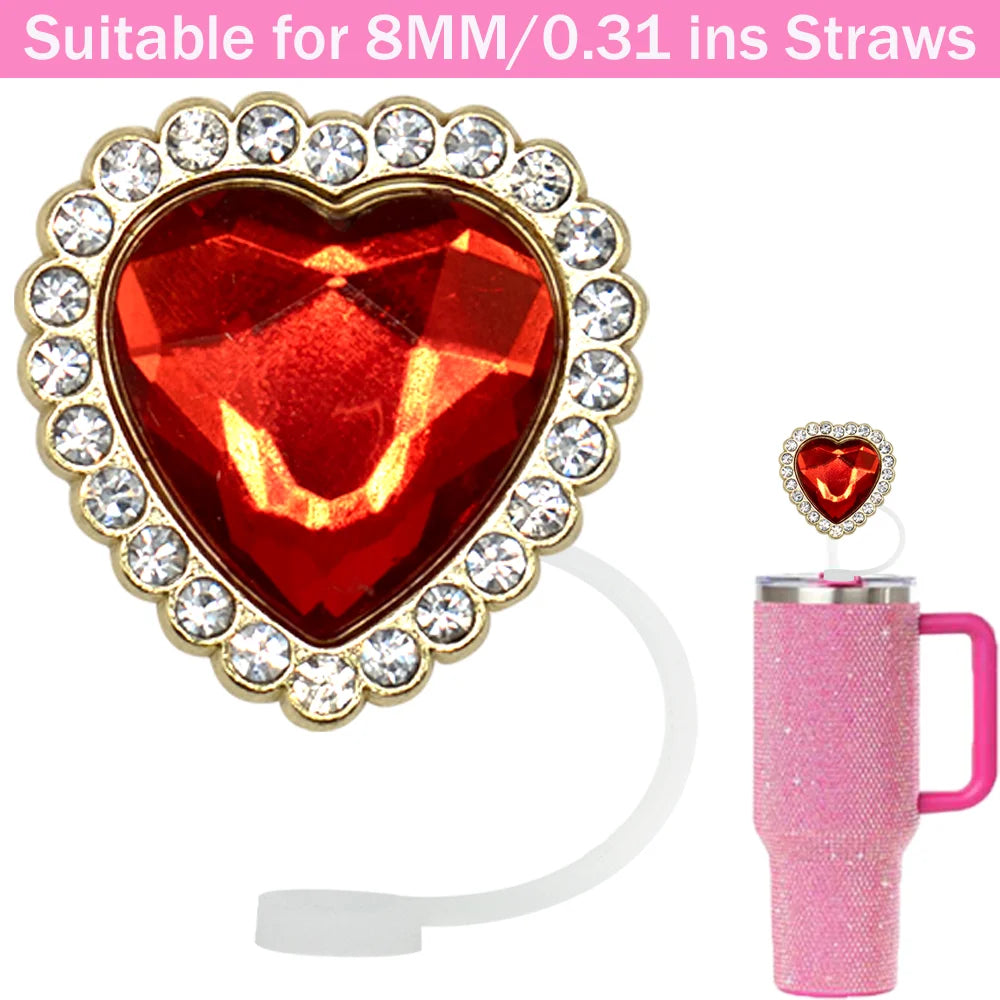 Tapas de Silicona para Pajitas 8 mm – Decoración Cristal Corazón y Mariposa, Antipolvo