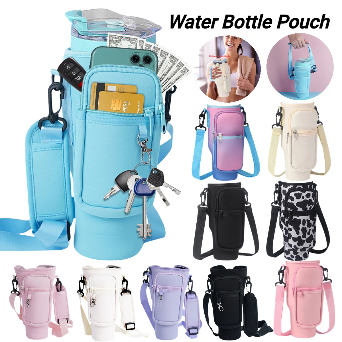 Bolsa Portabotellas de Neopreno con Bolsillo para Móvil – Compatible con Vaso Stanley de 1,2 L con Asa