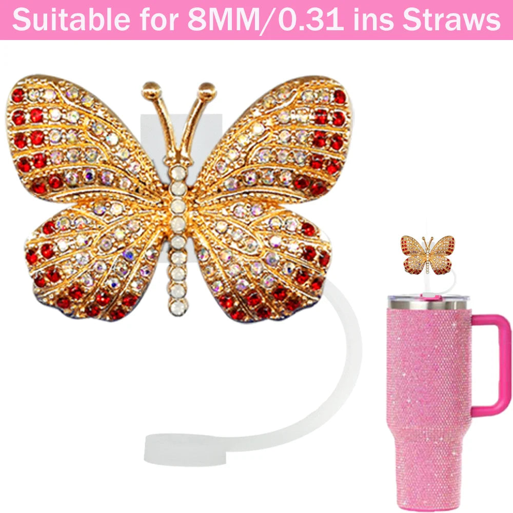 Tapas de Silicona para Pajitas 8 mm – Decoración Cristal Corazón y Mariposa, Antipolvo