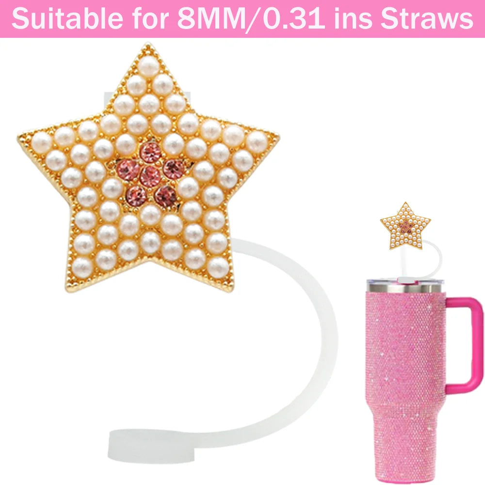 Tapas de Silicona para Pajitas 8 mm – Decoración Cristal Corazón y Mariposa, Antipolvo
