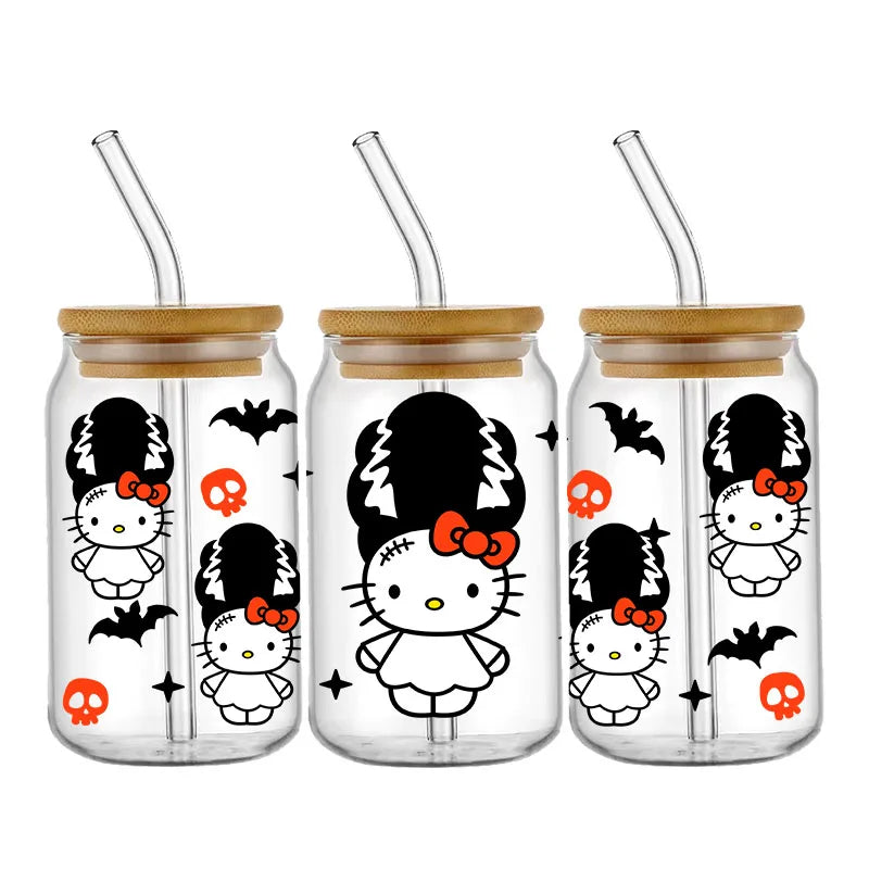 Pegatinas DIY Halloween Hello Kitty 450 ml – Autoadhesivas, Lavables para Vasos y Botella