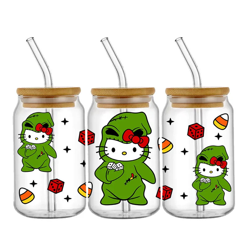 Pegatinas DIY Halloween Hello Kitty 450 ml – Autoadhesivas, Lavables para Vasos y Botella