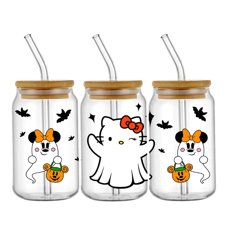 Pegatinas DIY Halloween Hello Kitty 450 ml – Autoadhesivas, Lavables para Vasos y Botella