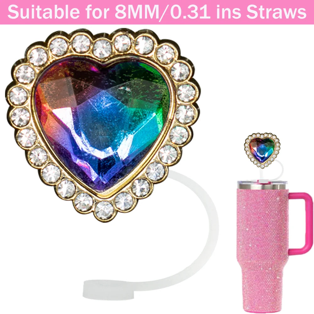 Tapas de Silicona para Pajitas 8 mm – Decoración Cristal Corazón y Mariposa, Antipolvo