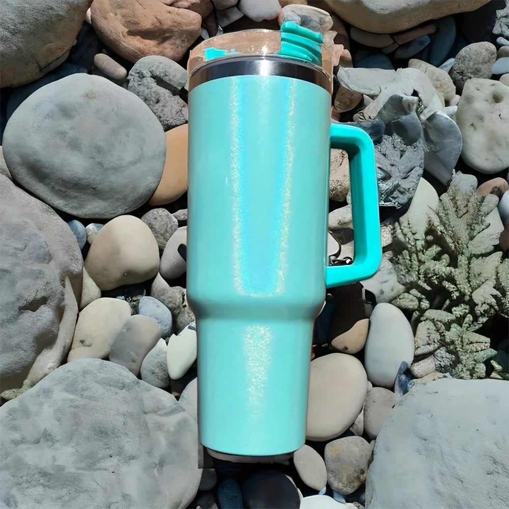 Vaso Térmico de Acero Inoxidable 1,2 L con Asa y Pajita – Diseño Rainbow