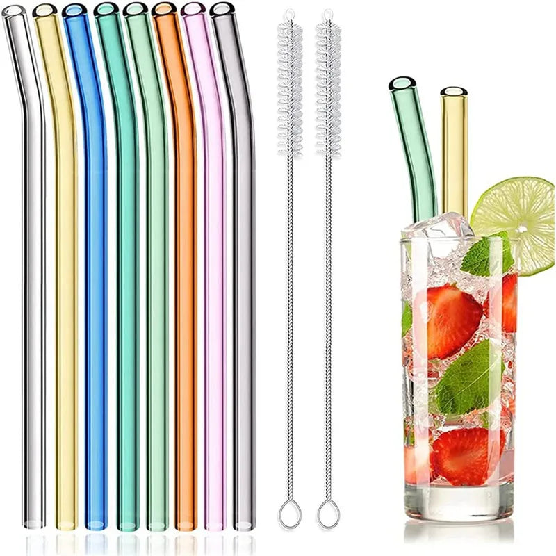 Pajitas de Vidrio Ecológicas y Reutilizables para Batidos y Cócteles – Incluye Cepillo