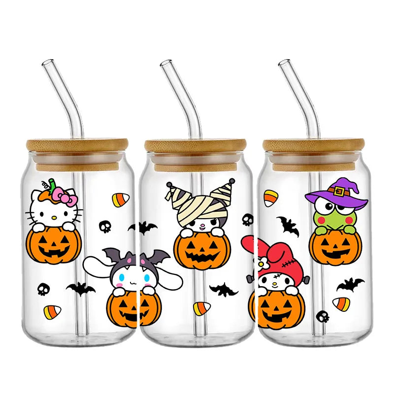 Pegatinas DIY Halloween Hello Kitty 450 ml – Autoadhesivas, Lavables para Vasos y Botella