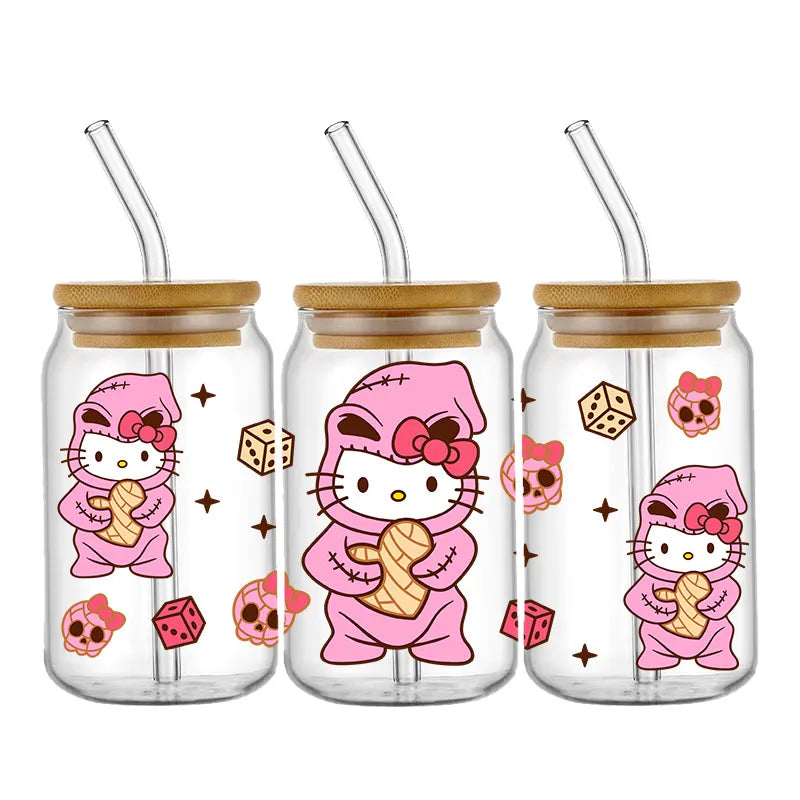 Pegatinas DIY Halloween Hello Kitty 450 ml – Autoadhesivas, Lavables para Vasos y Botella