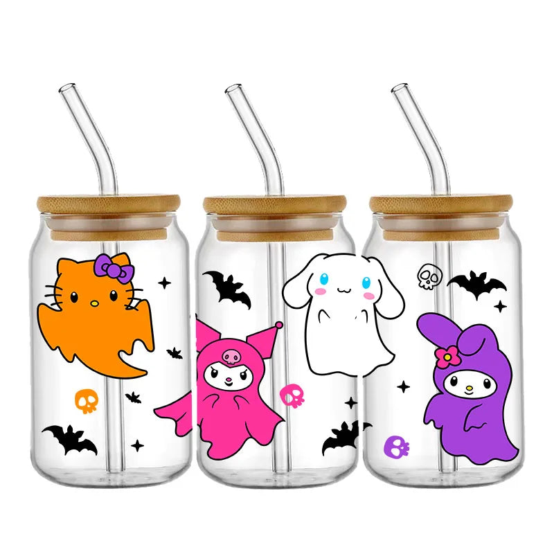 Pegatinas DIY Halloween Hello Kitty 450 ml – Autoadhesivas, Lavables para Vasos y Botella