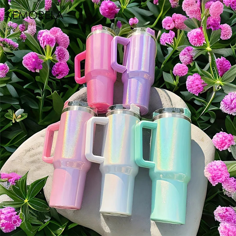 Vaso Térmico de Acero Inoxidable 1,2 L con Asa y Pajita – Diseño Rainbow