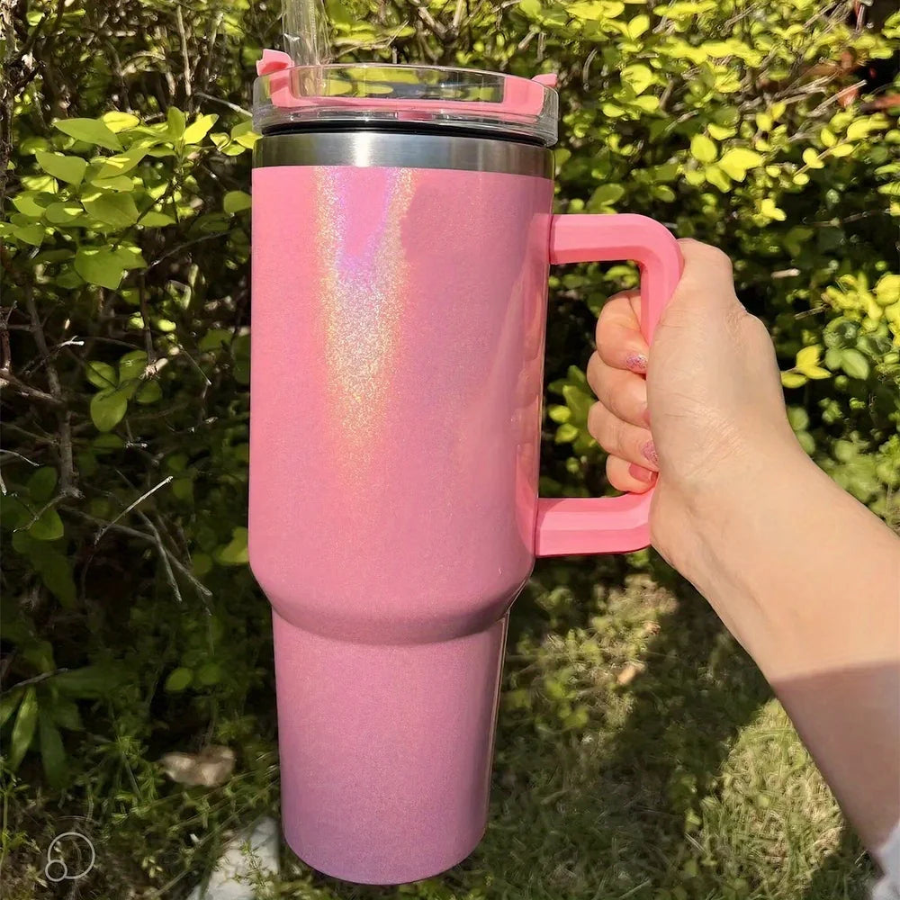 Vaso Térmico de Acero Inoxidable 1,2 L con Asa y Pajita – Diseño Rainbow