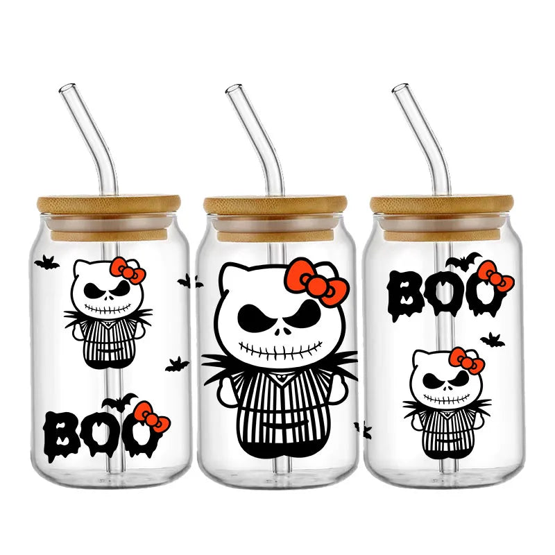 Pegatinas DIY Halloween Hello Kitty 450 ml – Autoadhesivas, Lavables para Vasos y Botella
