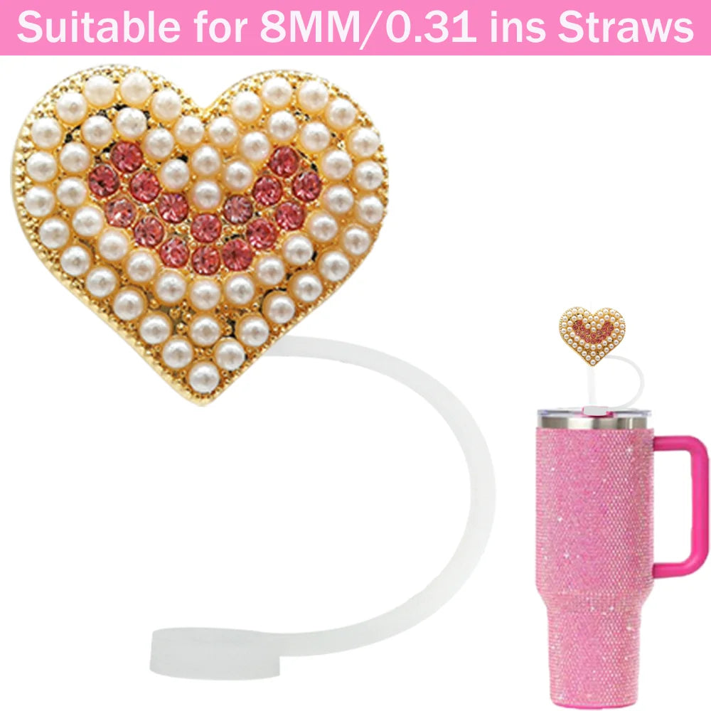 Tapas de Silicona para Pajitas 8 mm – Decoración Cristal Corazón y Mariposa, Antipolvo