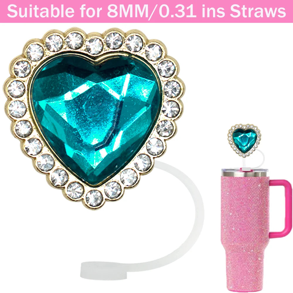 Tapas de Silicona para Pajitas 8 mm – Decoración Cristal Corazón y Mariposa, Antipolvo
