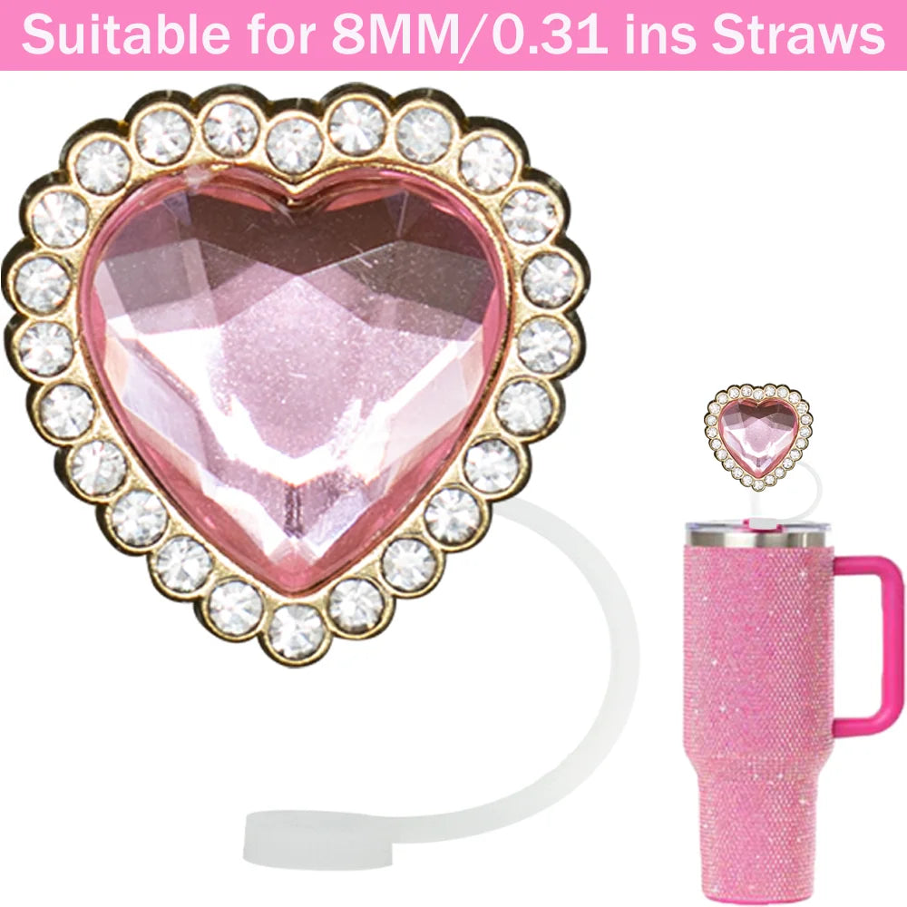 Tapas de Silicona para Pajitas 8 mm – Decoración Cristal Corazón y Mariposa, Antipolvo