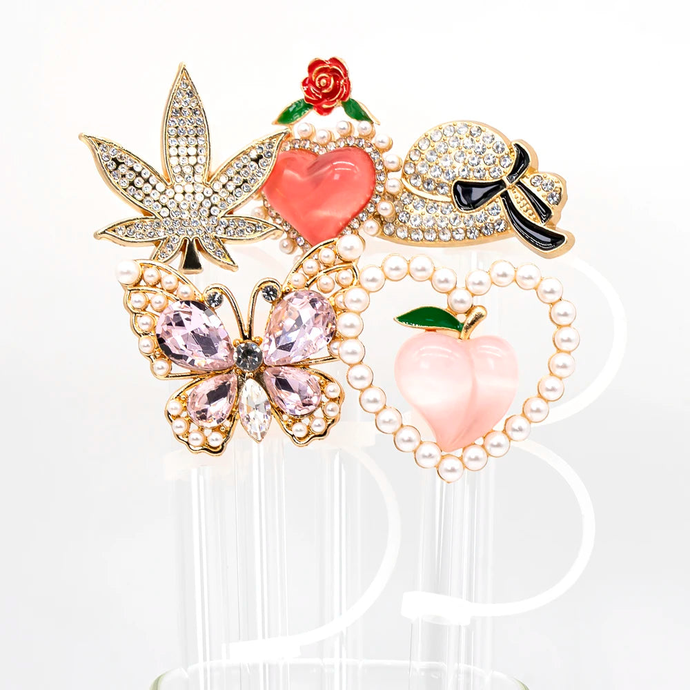 Tapas de Silicona para Pajitas 8 mm – Decoración Cristal Corazón y Mariposa, Antipolvo