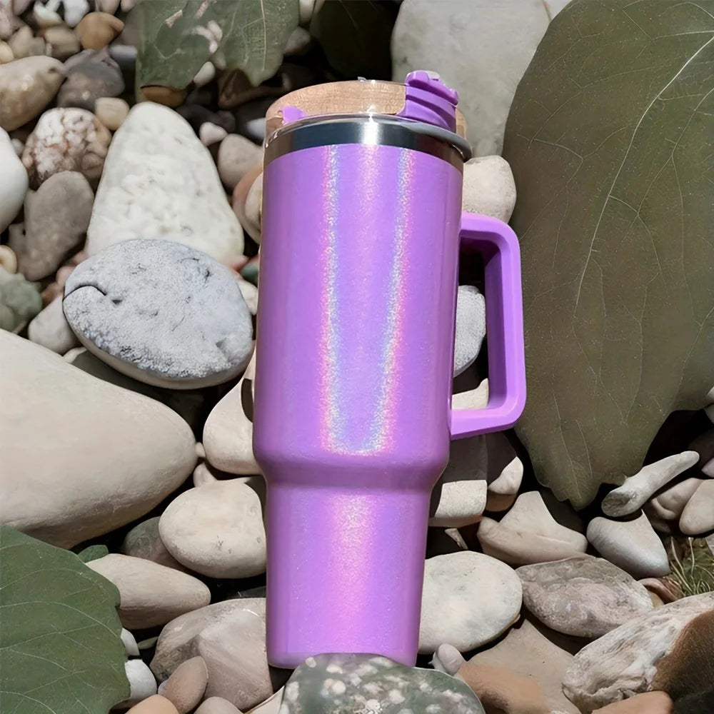Vaso Térmico de Acero Inoxidable 1,2 L con Asa y Pajita – Diseño Rainbow