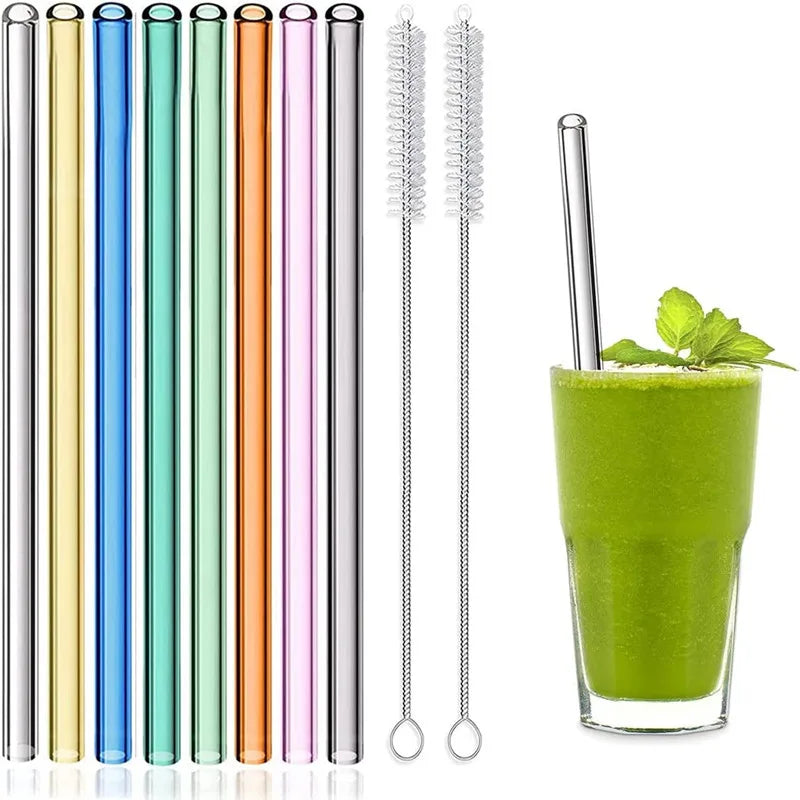 Pajitas de Vidrio Ecológicas y Reutilizables para Batidos y Cócteles – Incluye Cepillo